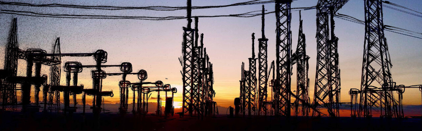 Estruturas de transmissão de energia elétrica ao pôr do sol
